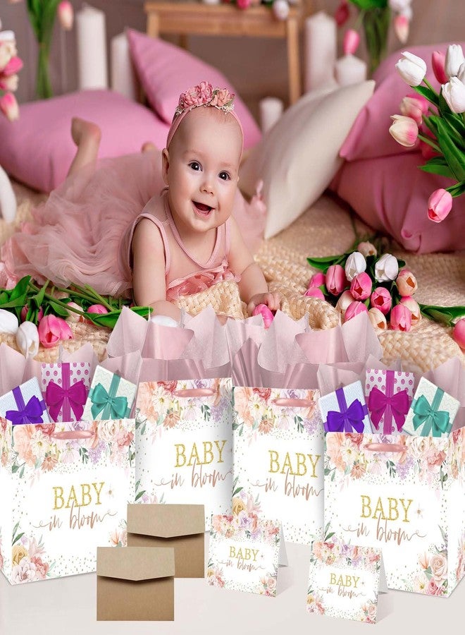 GOLDCROW Baby Gift Bag Large Floral Baby in Bloom Gift Bag with Tissue Paper and Card with Envelope for Baby Girl Gifts, Birthday Kids – Pink Baby Shower Wrapping Paper for Baby Shower Party Decorations - Image 4